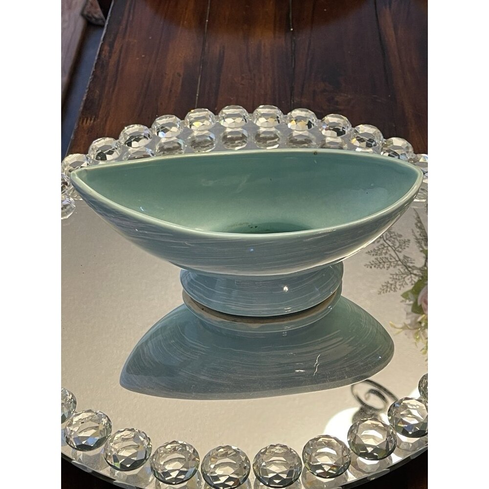 McCoy Art Pottery Turquoise Aqua Blue Harmony Line Planter Bowl Pedestal Retro